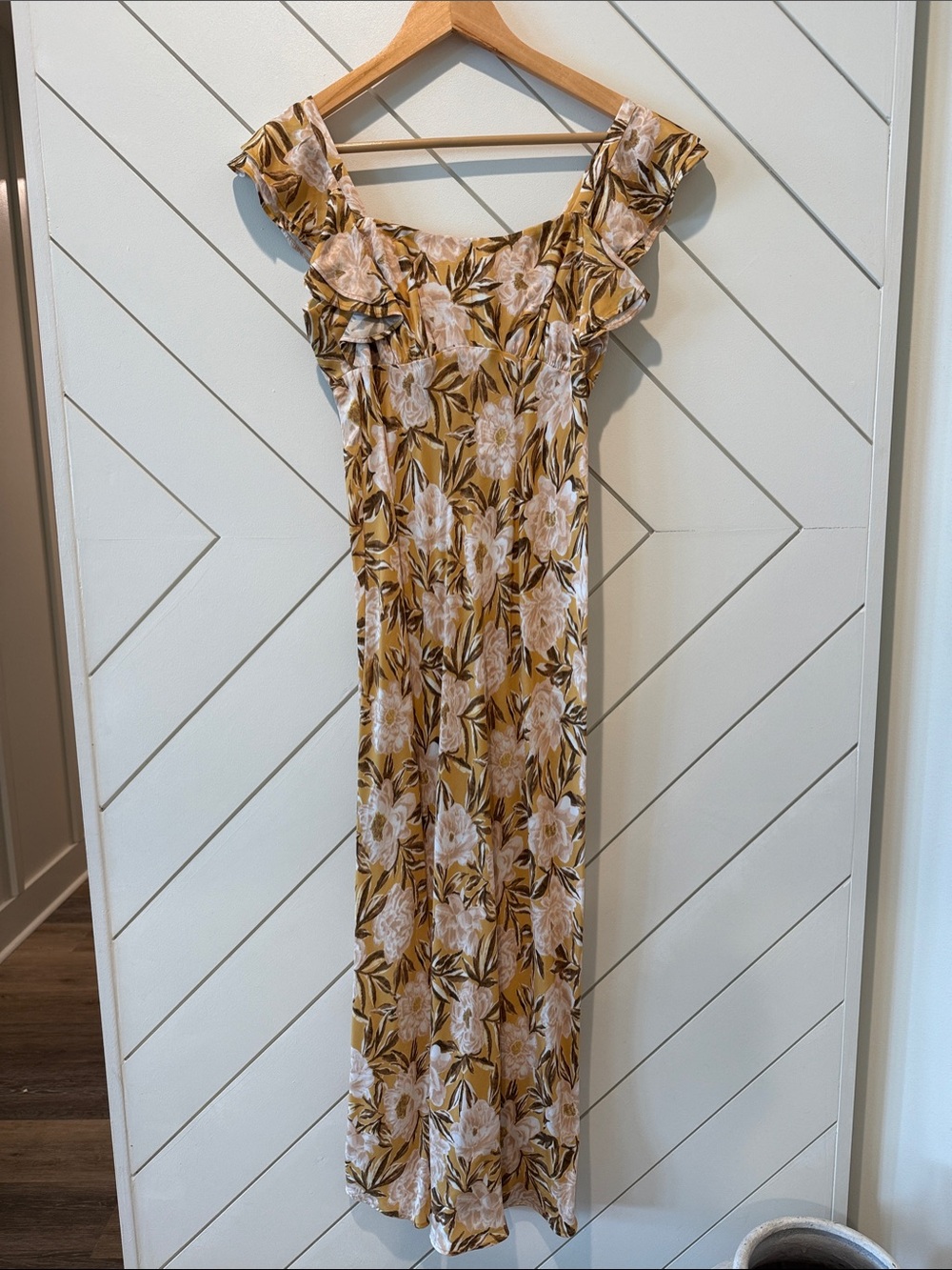 NWT Madewell Mustard Floral Ruffle Maxi Dress
